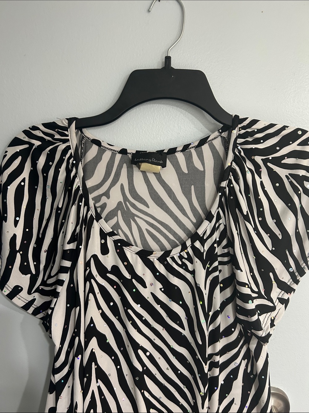 Brittany Black Black and White Zebra Print Short Sleeve Top